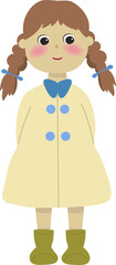 Cartoon Illustration of Girl with Coat and Boots