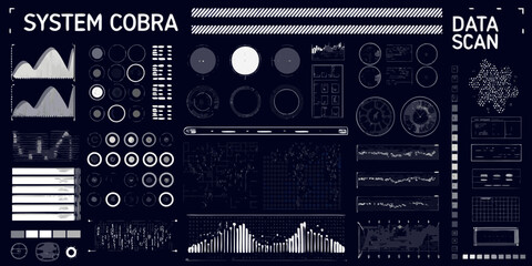 Futuristic data scan and system monitoring interface with graphs and charts