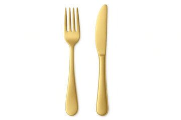 Golden cutlery set with fork and knife isolated on transparent background, perfect for food and dining related designs