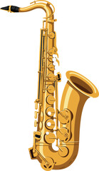 Saxophone musical instrument golden brass wind woodwind instrument vector illustration 