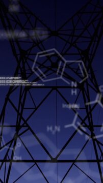Chemical structures with program codes and a background of transmission towers