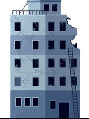 Naklejka premium Damaged multi-story building with cracks and broken windows vector illustration 