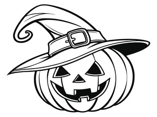 A coloring book page drawing of a Jack O' Lantern Halloween pumpkin