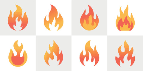 Collection of Flame Illustrations with Different Styles and Colors for Design Elements and Creative Projects