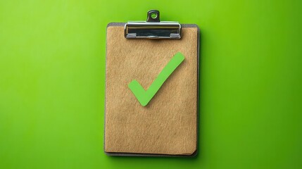 Green clipboard with checkmark, symbolizing task completion and business efficiency.