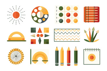 Artistic Design Elements: A collection of diverse graphic resources is arranged in a aesthetically pleasing manner, providing versatile design assets suitable for various creative projects.
