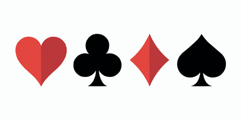 Poker Card Suits Flat Design Illustration Heart Club Diamond and Spade isolated on White Background