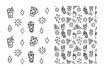 Beverage Pattern: a detailed outline of beverages with a refreshing concept, is a perfect fit for graphic projects or digital design elements. 
