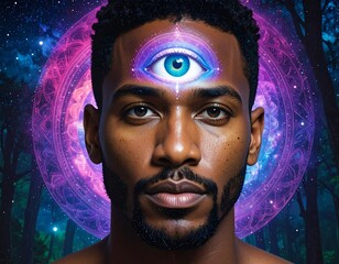 Man with third eye, mystic glow