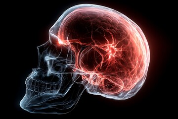 Human brain scan illustration for medical research and healthcare concept with skull anatomy