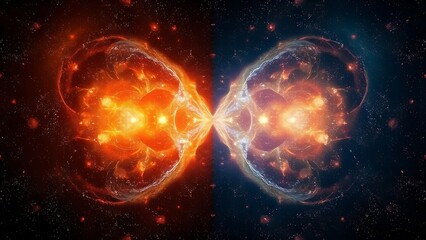 Obraz premium Two mirror-image universes reveal subtle cosmic differences in stars and nebulas.