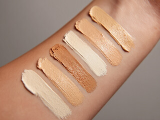 Color swatches of foundation shades on skin