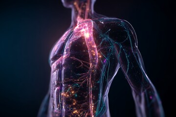 Human anatomy illustration showing veins arteries and nervous system for medical education use