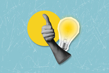Art collage on the theme of inspiration and creative idea. Successful innovation ideas and inspiration ideas. Burning light bulb on a pink background	
