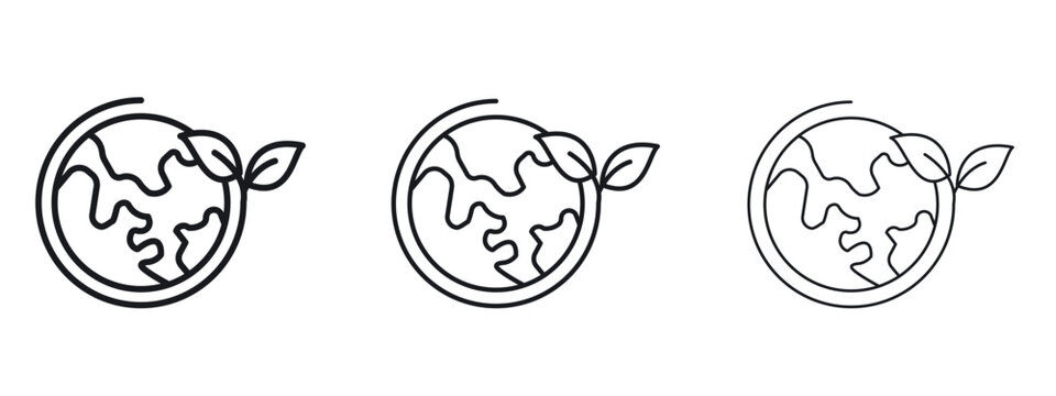 Green earth planet icon vector Logo Design Template. Editable Stroke graphics.