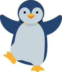 Obraz premium Penguin cartoon character with outstretched wings and orange feet vector illustration 