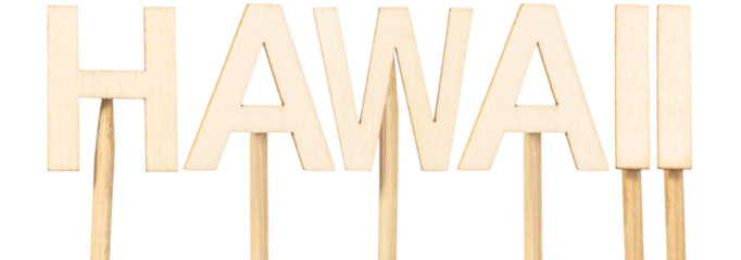 Hawaii represented in handcrafted wooden letters, ideal for decorating themed spaces, souvenir design, or visual content on tourism in the USA
