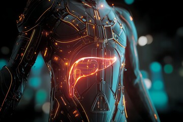 Human body liver health concept futuristic technology medical illustration artificial intelligence system