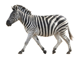 Fototapeta premium Zebra walking gracefully isolated on a transparent background