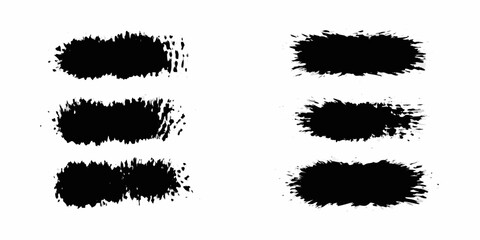 Collection of six black distressed brush stroke elements