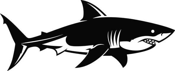 Shark silhouette vector illustration, marine predator art, dangerous fish design, ocean wildlife, sea animal drawing, aquatic predator, hunting fish, nautical graphic