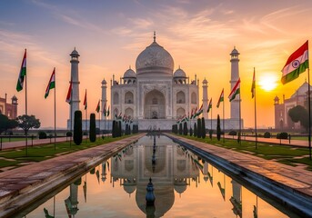 Naklejka premium Taj Mahal basking in independence day glow a symbol of India's vibrant spirit