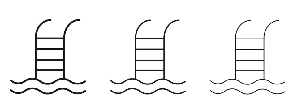 Ladder in swimming pool icon vector Logo Design Template. Editable Stroke graphics.