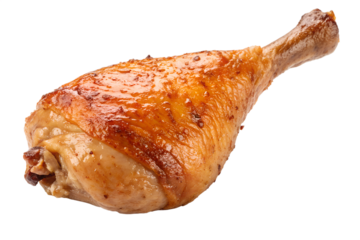 Golden brown roasted chicken leg quarter isolated on transparent background