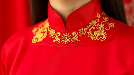 Intricate ao dai collar embroidered with national motifs, a tribute to Vietnam's elegant cultural heritage.