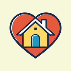 Heart shaped house icon represents love for home and real estate