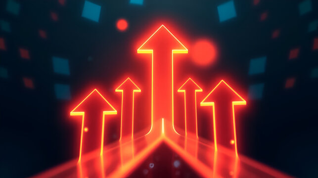 Abstract digital arrows projecting upward with glowing effects, symbolizing growth, progress, and future advancements. - Powered by Adobe