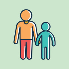Stylized Icon of Adult and Child Holding Hands in Simple Colors