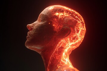 Human head anatomy glowing veins medical illustration science art concept design rendering anatomy study