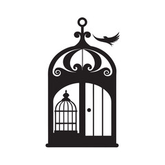 Vintage Birdcage With Open Door Silhouette Vector