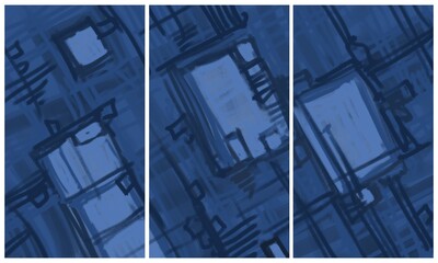 Modern interior triptych. The picture is painted by hand on a tablet.