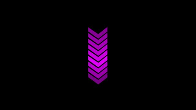 Abstract arrow pointing animation. Abstract directional arrow icon or swipe down arrow signal animation. Purple arrow  symbol looping animation. Down direction concept animated on black background.