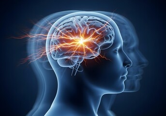 3D illustration of human brain emitting electric energy representing neural activity cognition and mental health