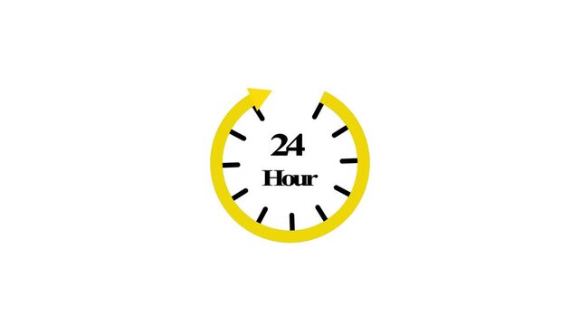 Colorful clock icon 24  hours. alpha channel Clock , 24 hours icon logo.24-hour service icon animation. Timer time passage waiting time animation on white   background.