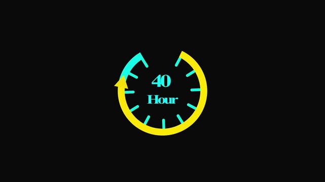 Colorful clock icon 48 hours. alpha channel Clock , 48 hours icon logo.48-hour service icon animation. Timer time passage waiting time animation on black background.