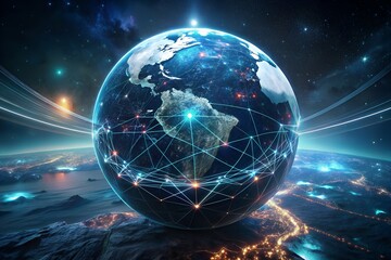 Obraz premium Glowing earth with digital network connections in space
