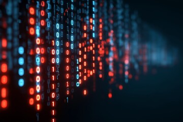 Glowing data waves with binary numbers