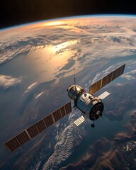 Satellite orbiting planet earth in outer space