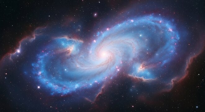 Ethereal Barred Spiral Galaxy with Luminous Blue Arms and Pink Star-Forming Nebulae - Powered by Adobe