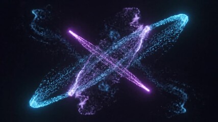 Abstract Digital Particles Flowing: Vibrant Blue and Purple Energy Stream Forming a Dynamic Futuristic Pattern on a Dark Background, Technology and Science Concept - Powered by Adobe