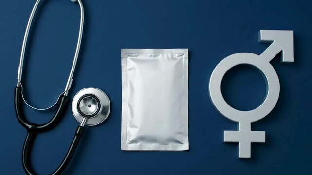 Sexual Health Concept with Gender Symbol, Stethoscope, Condom