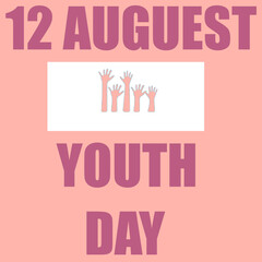 12 August International Youth Day Poster with Pink Theme and Unity Hands Illustration