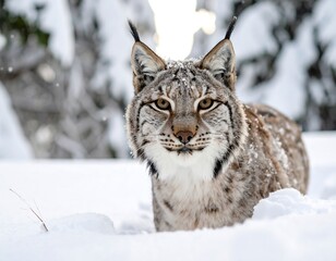 Obraz premium Winter lynx stares, snow-covered