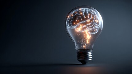 Illuminated brain within a lightbulb symbolizes bright ideas, innovation, and intellectual power.