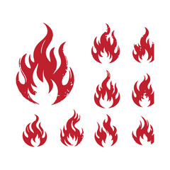 Set of Black Fire Flame Icons Vector Illustration