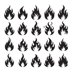 Set of Black Fire Flame Icons Vector Illustration